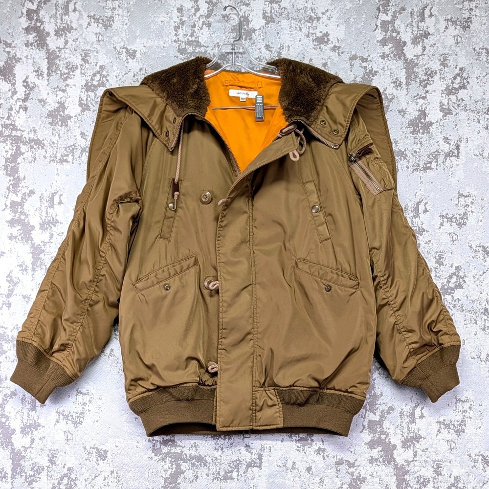 Moussy Khaki Brown Split Faux Fur Hood Bomber Flight Jacket Size 1 Utility Coat